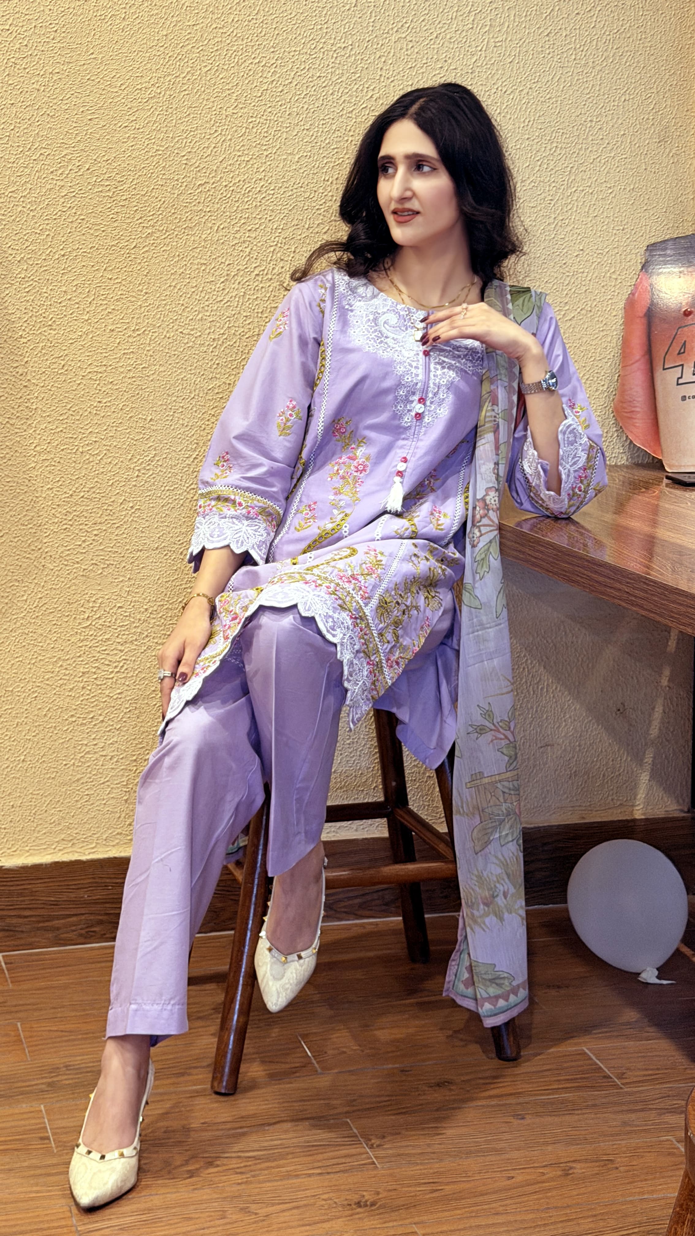 Lilac Embroidered 3 Piece Suit