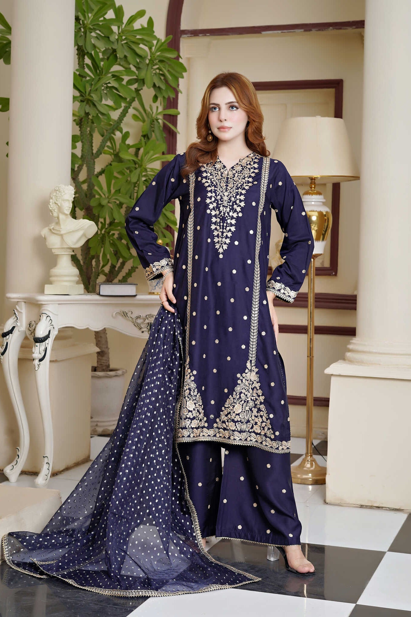 Zaryab - Embroidered Viscose 3pc Suit