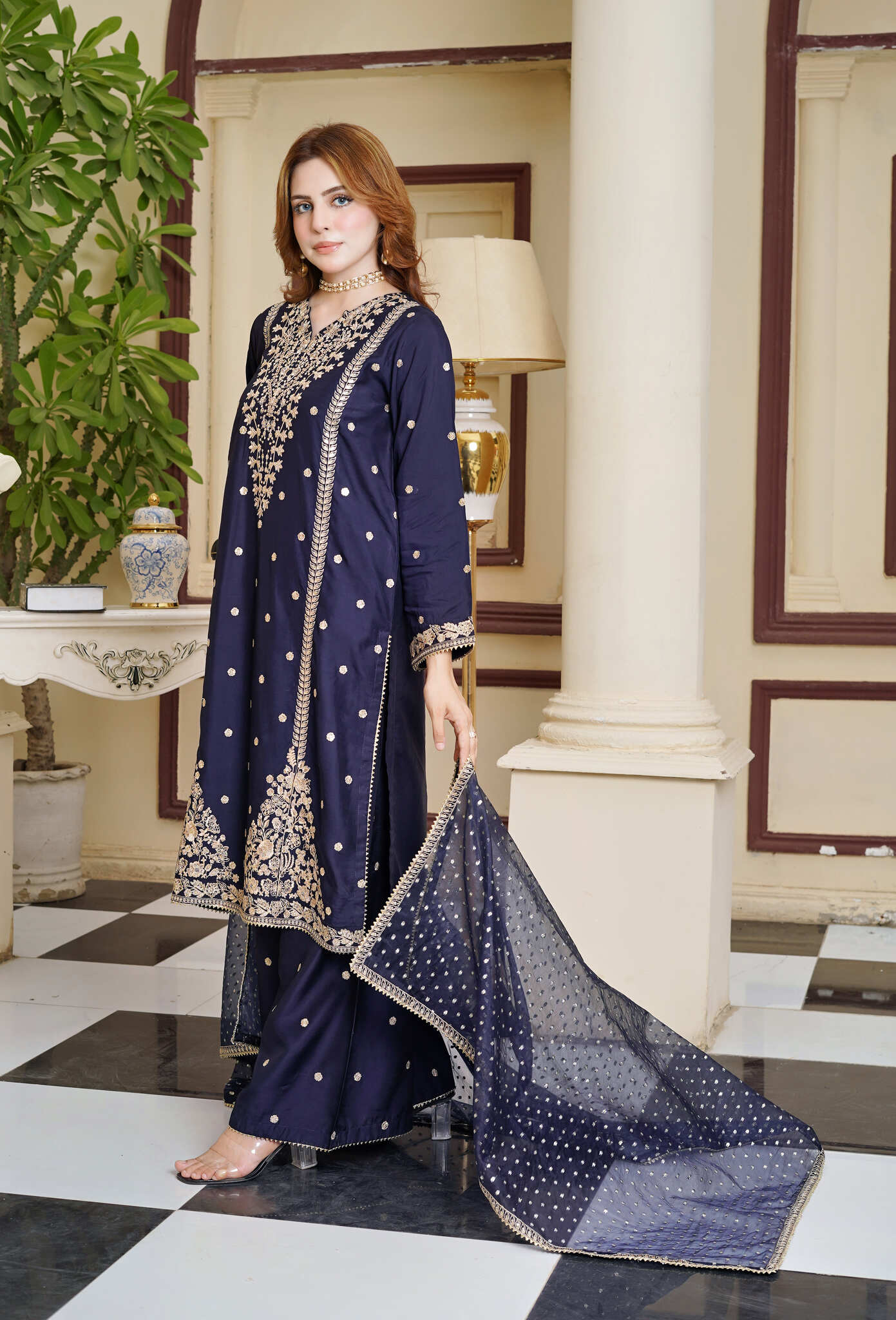 Zaryab - Embroidered Viscose 3pc Suit