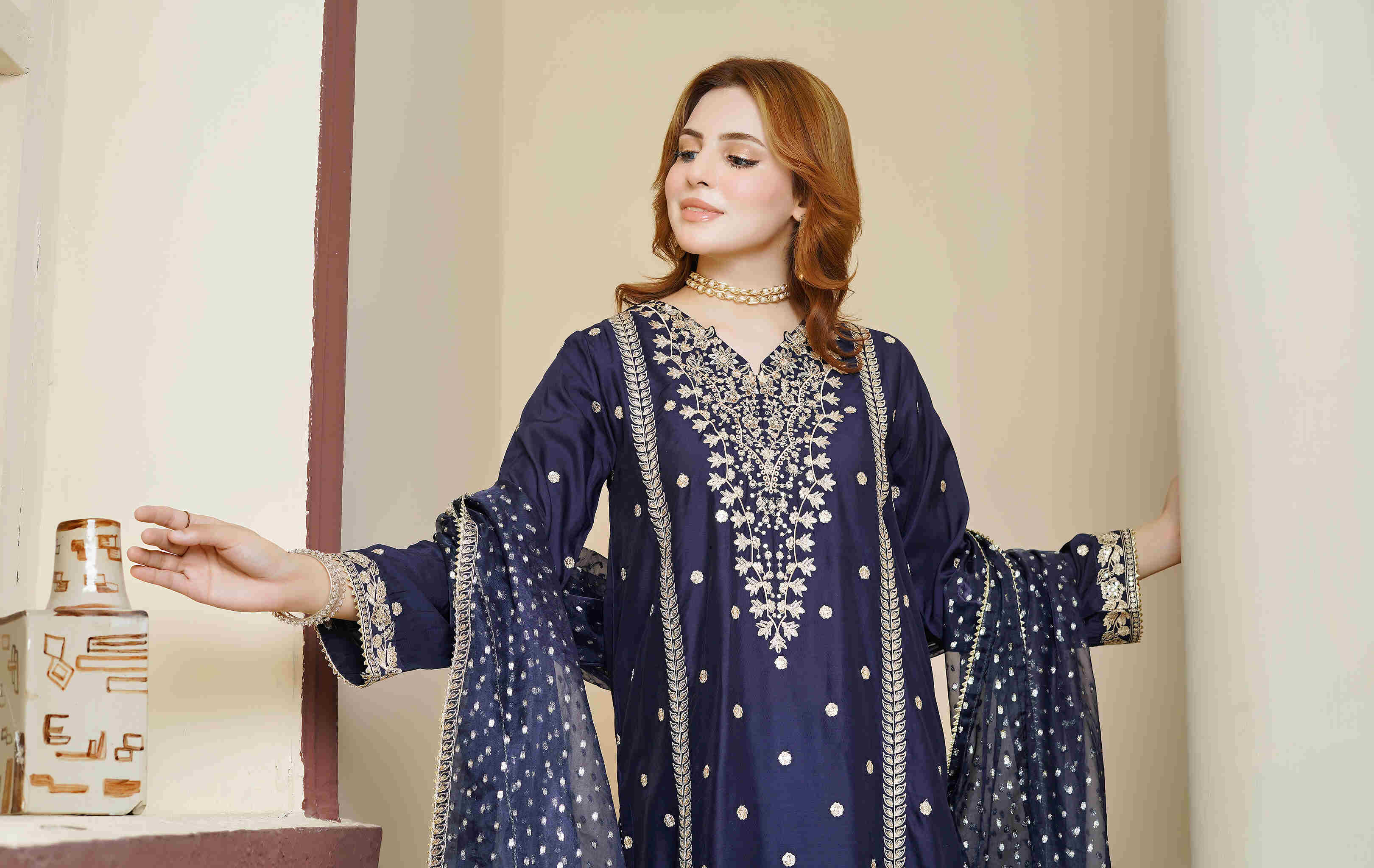 Zaryab - Embroidered Viscose 3pc Suit