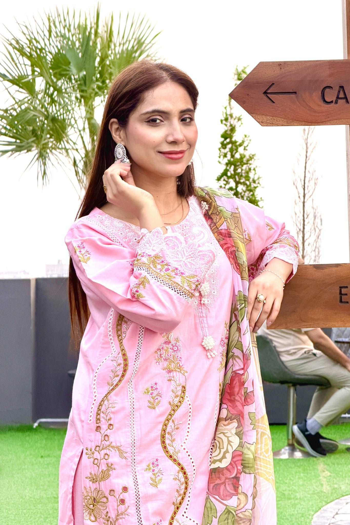 Pink Embroidered 3 Piece Cotton Suit
