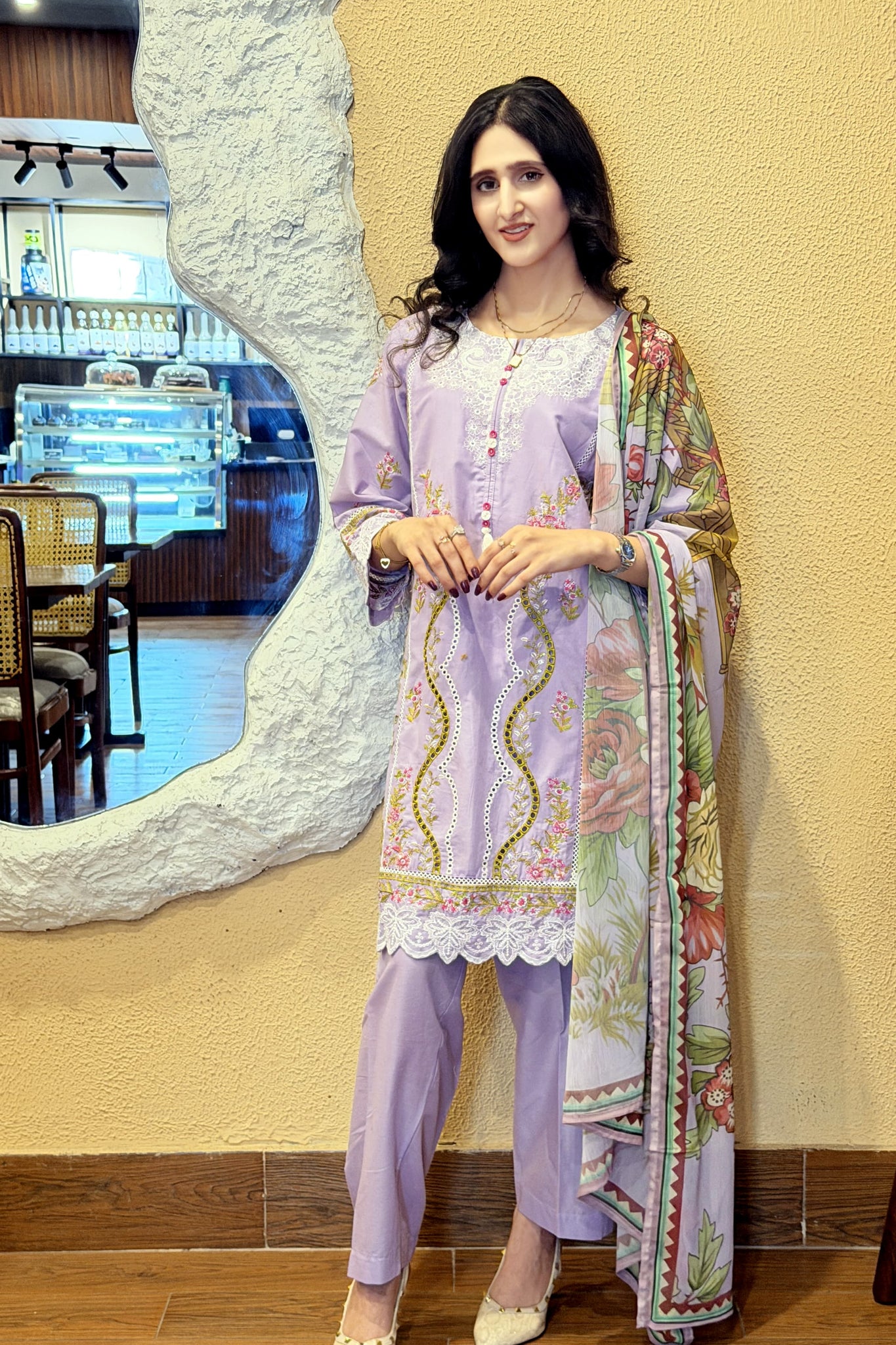 Lilac Embroidered 3 Piece Suit