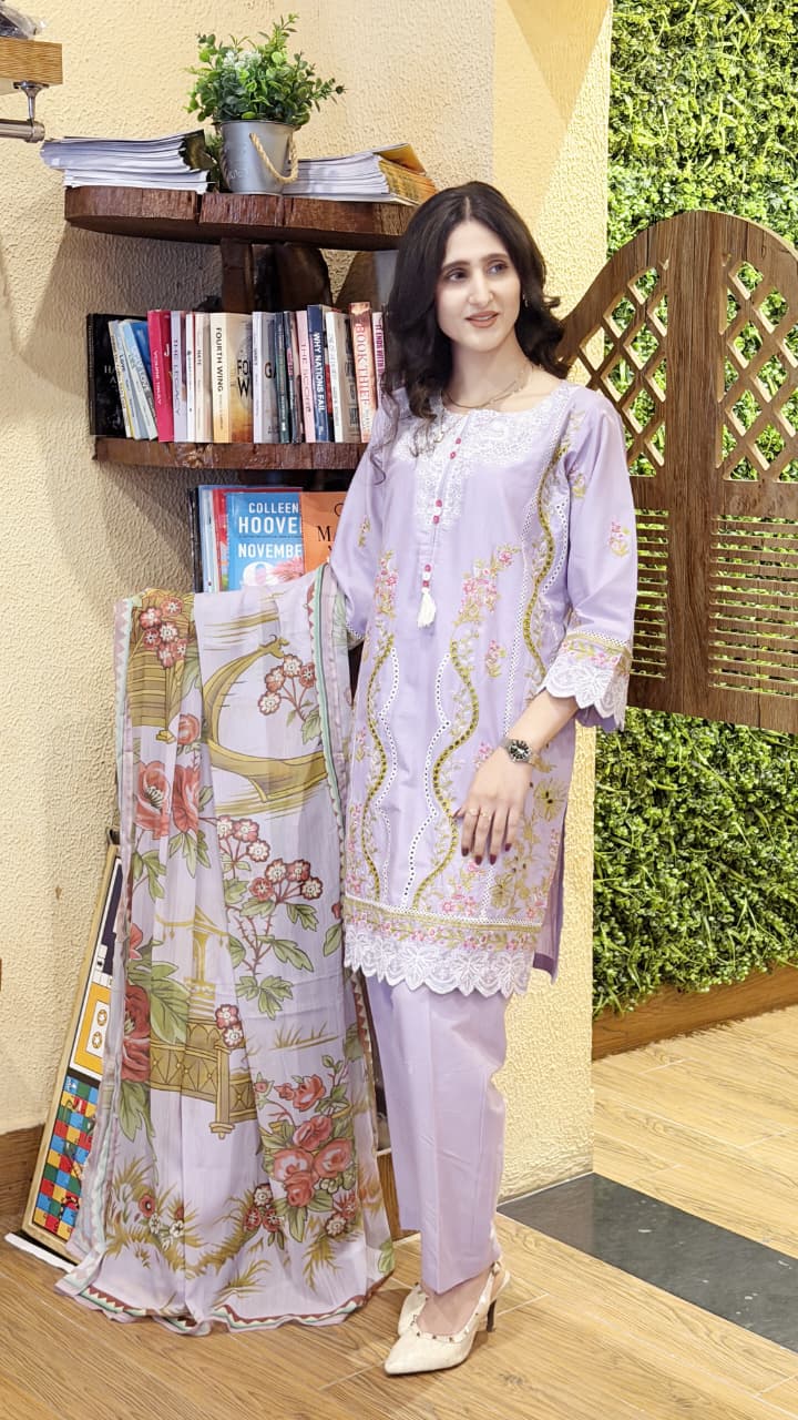 Lilac Embroidered 3 Piece Suit